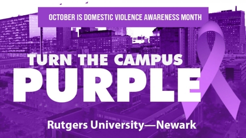 turn the campus purple graphic commemorating domestic violence awareness month at rutgers-newark