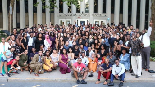 wide group shot of newark honors living-learning community participants