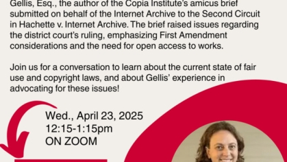 Rutgers Law Record: A Discussion with Catherine R. Gellis, Esq., author of Copia Institute’s Amicus Brief on behalf of the Internet Archive