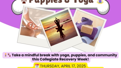 Collegiate recovery week: Puppy Yoga Collegiate recovery week: Puppy Yoga