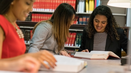 students studying in library