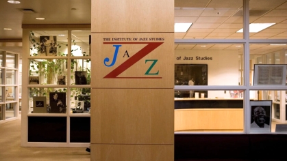 logo at the institute of jazz studies entrance