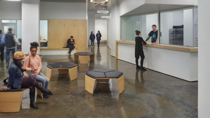 students hanging out in indoor space