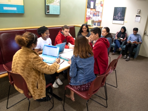 students working together in lounge