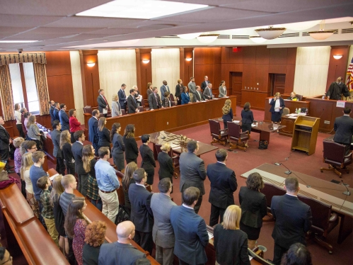 audience standing for courtroom proceedings