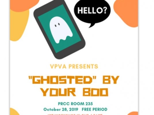 drawing of a ghost on a cellphone screen advertising the ghosted by your boo event