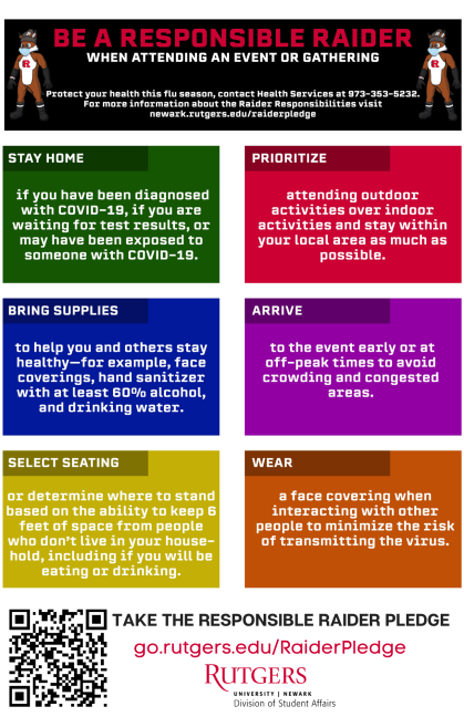 infographic containing covid safety tips and encouraging students to take the responsible raider pledge